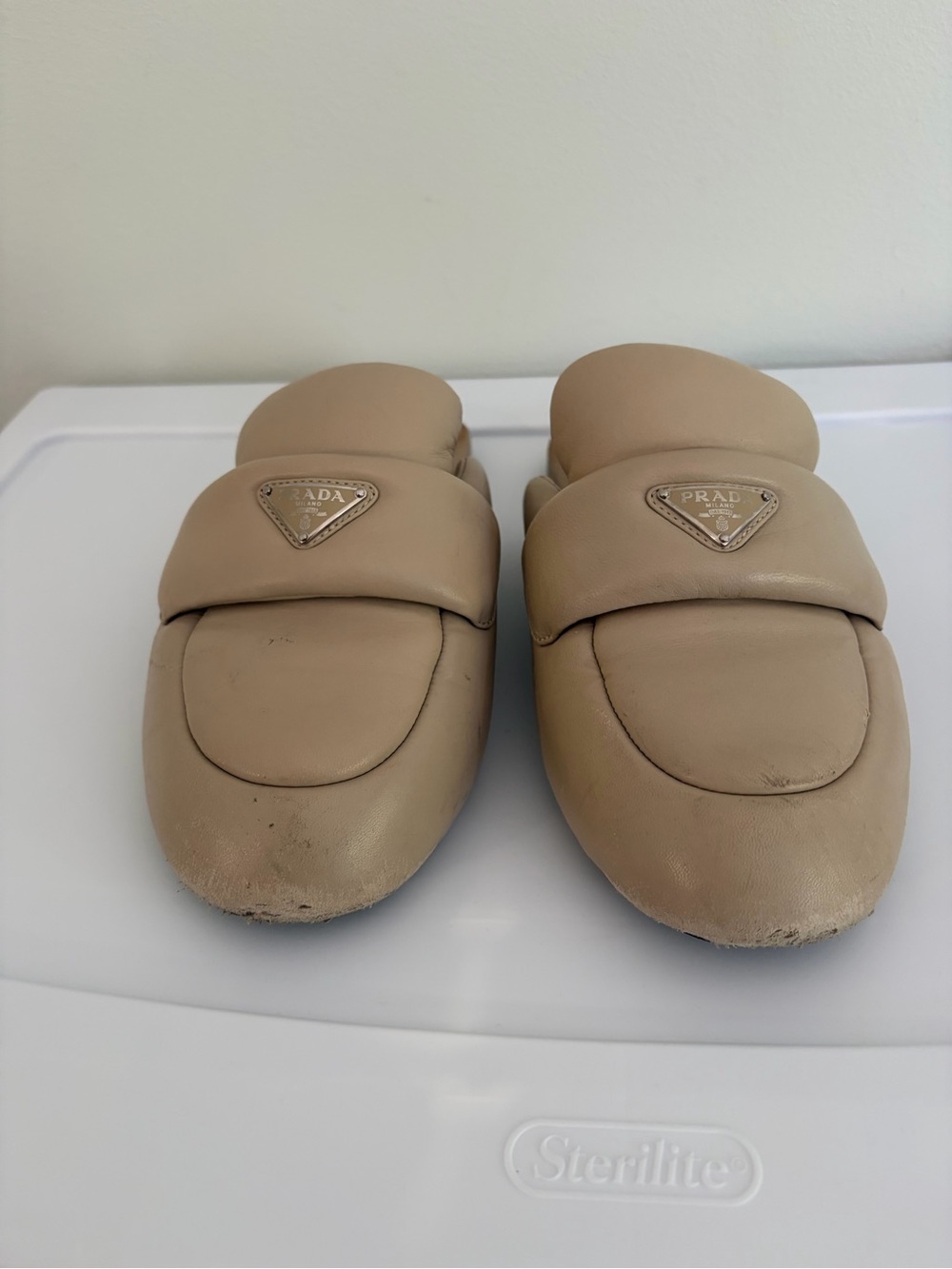 Prada womens Beige Leather Loafer mules